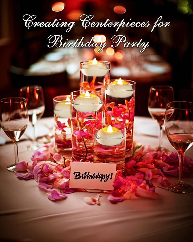 Homemory 2” Flameless Led Floating Candles, 200 Hour Plastic Battery Operated Flickering Waterproof Tealights for Cylinder Vases, Centerpieces at Wedding, Party, Pool, Holiday (12 Pack, White Base)