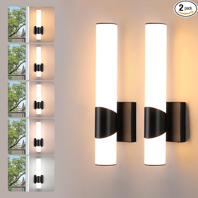 Black Wall Sconces Set of Two 15 Inch Modern Bathroom Sconces with Acrylic Shades LED Hardwired Sconce Wall Lighting Fixtures for Living Room Bedroom Hallway, 2 Pack