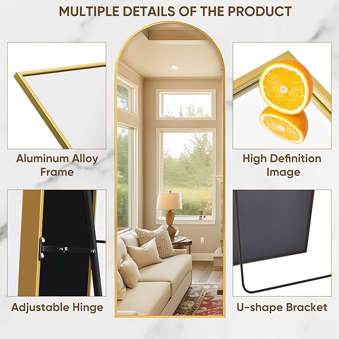 Suidia Arched Full Length Mirror, 59"x19" Floor Mirror Freestanding, Floor Standing Full Body Mirror with Stand for Bedroom, Hanging Leaning Mounted for Living Room Cloakroom, Gold