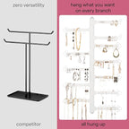 AllHungUp 12-Tier Wall Jewelry Organizer Wall Mounted Jewelry Organizer Necklace Holder Wall Mount Hanging Necklace Organizer Jewelry Hanger Wall Mounted Earring Holder Display Earring Organizer White