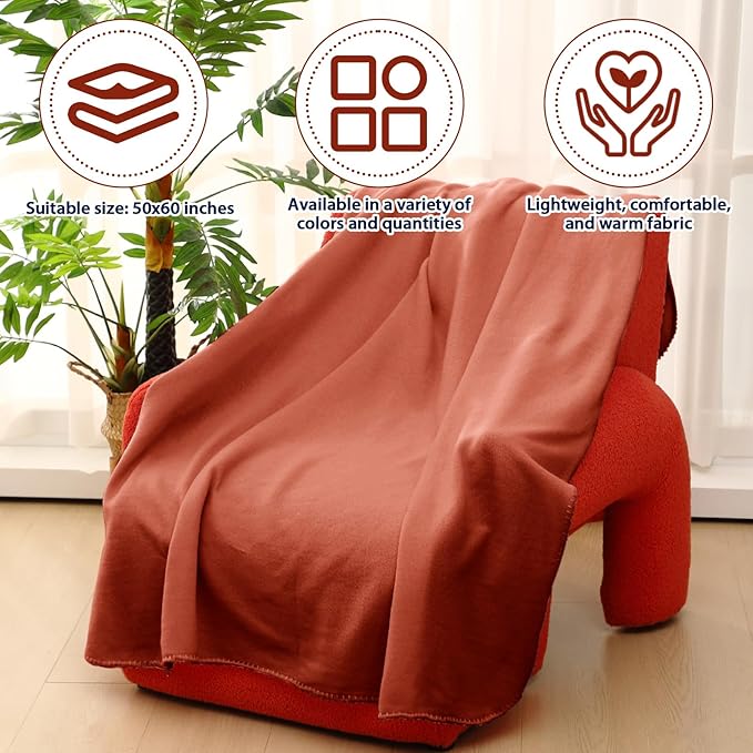 Newwiee 48 Pcs Fleece Throw Blankets Bulk 50'' x 60'' Oeko-tex Standard 100 Certified Spring Outdoor Wedding Guest Blankets Lightweight for Sleepover Donation Lap Pet Sofa Home (Reddish Brown)