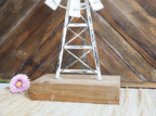 Rustic White Farmhouse Windmill Table Decor - Distressed Metal & Wood Windmill for Kitchen, Living Room, Office, or Shelf Decoration