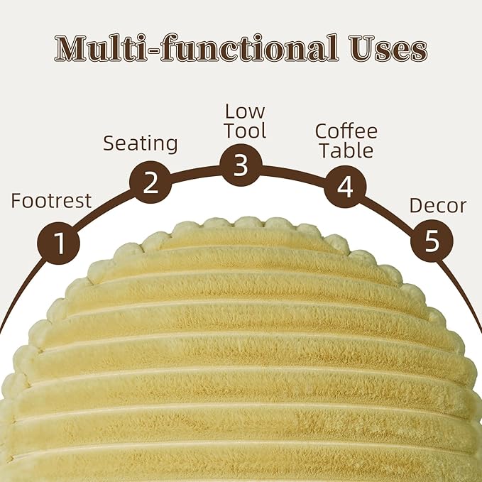 Unstuffed Pouf Ottoman Cover Soft Storage Extra Seat Farmhouse Comfortable Bohemian Poufs Accent Footrest 20x20x8 Inches for Living Room Bedroom Study Nook (Yellow B, Round)