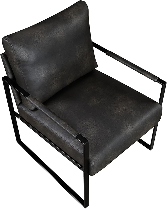 Lexicon Modern Accent Chair, Faux Leather Upholstered Living Room Chair With Wrapped Armrests,Arm Chair With Black Metal Frame,Comfy Single Chair For Living Room/Bedroom/Reading Room/Office,Dark Brown