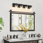 4 Light Modern Bathroom Light Fixtures Over Mirror, Black Vanity Lights for Bathroom Wall Sconces with Clear Glass Shades, E26 Socket (Bulbs Not Included)
