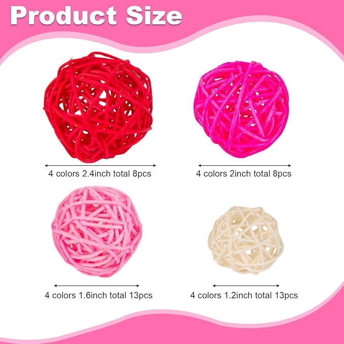 FUTUREPLUSX 42PCS Valentines Day Tiered Tray Bowl Fillers Decor, Assorted Pink Decorative Balls for Bowl Centerpiece Home Indoor Office Table Decor