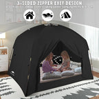 Bed Tents for Kids and Adult, Portable 100% Breathable and 93% Blackout Toddler Dream Play Tent, 3 Doors Big Privacy Space Sleeping Canopy for Floor or Twin Full Queen Sizes Bed (Black, Queen-Size)