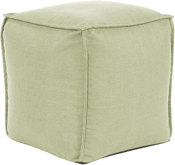 Howard Elliott Square Pouf Ottoman Foot Rest With Cover, Round Stuffed Filled Foot Stool, Fluffy Compact & Comfortable Soft Seating for Living Room & Bedroom, 20 x 20 x 18 Inch, Off White