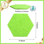 8 Packs Green Hexagon Felt Pin Board, 12" Bulletin Board with 30 Push Pins, Felt Board for Home Kitchen Office Decor, Self-Adhesive Corkboard Tiles for Walls School Message Photos Memos