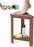 Teak Shower Foot Rest 15in, HDPE Waterproof Shower Stool for Inside Shower, Corner Shower Stool for Shaving Legs with Storage Shelf for Small Space, Shower Step Stool, Plastic Corner Shower Bench