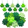 St Patrick's Day Felt Hanging Ornaments, 25Pcs Green Shamrocks Hanging Ornament Plaid Luck Clover Bauble Decoration for Saint Patrick's Party Supplies Tiered Tray Table Crafts Decor
