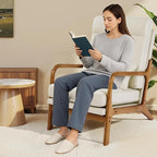 VEVOR Accent Chair, High Back Mid Century Modern Armchair with Solid Wood Frame and Non-Slip Legs, Upholstered Leisure Chair with Linen Fabric and 5.3 in Thickened Cushion, for Living Room, Bedroom