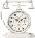 Vintage Table Clock, Desk and Shelf Decor Clock, White Antique Telephone Style Mantel Clocks, for Living Room, Farmhouse, Bedroom, Bedside, Gift (7.3" H x 7.3" W)