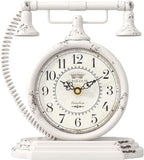 Vintage Table Clock, Desk and Shelf Decor Clock, White Antique Telephone Style Mantel Clocks, for Living Room, Farmhouse, Bedroom, Bedside, Gift (7.3" H x 7.3" W)