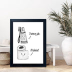 Kids Bathroom Decor Wall Art Black and White Bathroom Print Funny Toliet Paper and Toothbrush Picture Framed Artwork for Children's Washroom