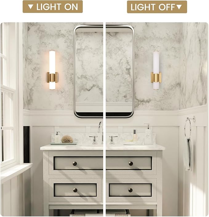 Gold Wall Sconces Set of Two 15 Inch Modern Bathroom Sconce with Acrylic Shades LED Hardwired Sconces Wall Lighting Fixtures for Living Room Bedroom Hallway, 2 Pack