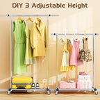 Clothes Rack for Hanging Clothes, 100% Stainless Steel Clothes Garment, Portable Sturdy Clothes Rack, Extendable Rolling Garment Rack with Wheels, Freestanding Laundry Room Bedroom Dress Shirt Jacket