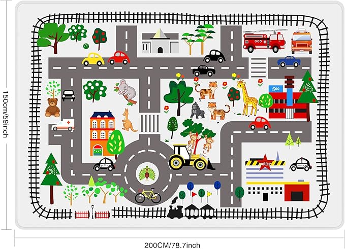 5x7ft Kids Town Road Play Rug - Car Playmat, Kids Rugs for Playroom Car Mat Town City Road Traffic Rugs, Extra Large Boys Kid Cars Track Play Rug (Style Five, 78.7X 59 INCH)