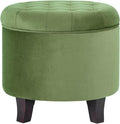 Homepop Home Decor | Upholstered Round Velvet Tufted Foot Rest Ottoman | Ottoman with Storage for Living Room & Bedroom | Decorative Home Furniture, Green