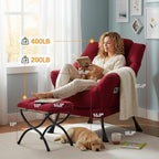 Lazy Chair with Ottoman, Large Lounge Accent Chair with Ottoman and a Throw Pillow, Burgundy Reading Chair for Living Room Bedroom Dorm Room Office Apartment Relaxing Use