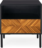 Bme Vivian Solid Wood Nightstand, End Table, Bedside Table with Herringbone Pattern for Rustic Bedroom, Easy Assembly, Rustic Golden Brown and Black