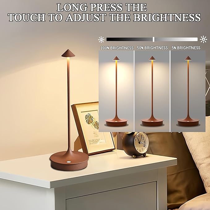 Cordless Table Lamps Rechargeable, LED Desk Lamp 4000mAh Battery Operated Outdoor Waterproof Portable Touch Dimmable Table Light for Patio/Restaurant/Bar/Indoor (Brown-2PC)