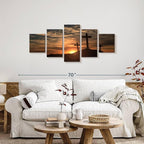 ElephantStock Cross Silhouettes Wall Art Multi Piece Canvas - 5 Panel Christian Pictures Decor - Digital Design Canvas Print - Christian Wall Decor - 55" X 24"