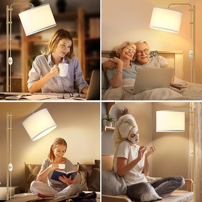 GyroVu Floor Lamp for Living Room, Adjustable Height Standing Lamps with 350° Rotate White Lampshade, 67.5-Inch Modern Tall Lamp Dimmable Floor Lamps for Corner Bedroom Home Office (Bulb Included)