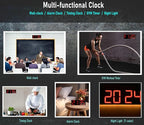 17.3'' Huge Digital Wall Clock, Home Gym Interval Workout Timers, with Countdown, Stopwatch, 7-Color Light, 8-Alarms, Calendar/Temperature Display, for HIIT/Tabata/FGB/EMOM (Red)