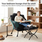 Lazy Chair with Ottoman, Modern Accent Chair with Lumbar Pillow, Velvet Black Sofa, Lounge Chairs with Folding Footrest, Oversized Supportive Chairs for Bedroom, Reading