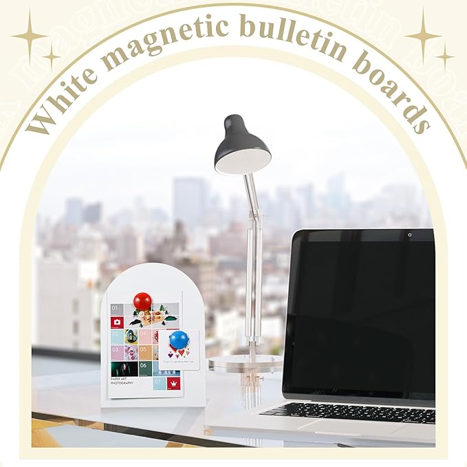 Shimeyao 2 Pcs Magnetic Bulletin Board for Tabletops with 8 Magnets Memo Display Easel Stand for Home Office School Kitchen Table Supplies (White, 10 x 7 Inch, Arched)