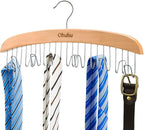 Belt Hanger Organizer for Closet: Ohuhu 12 Hooks Max 36 Belts Tie Rack Wooden Belt Holder for Storage 360 Degree Rotating Space Saver Organizer for Men Women Belt Tie Scarf Accessories-Burlywood