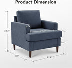 Mid-Century Accent Chair,Modern Linen Fabric Armchair for Living Room,Comfy Upholstered Reading Accent Chairs for Bedroom,Single Sofa Chair with Wood Legs (Blue Grey, 1 Pack)
