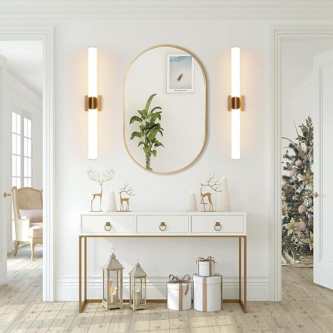 Modern Wall Sconce 30.4 Inch Gold Bathroom Sconces Led Wall Lights with Acrylic Shade Hardwired Long Vanity Lighting Fixtures Over Mirror for Bedroom Living Room Hallway