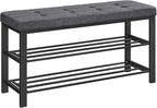 SONGMICS Shoe Bench, Storage Bench, Entryway Bench with Cushion, Shoe Shelf with Seat, Space-Saving, Modern Style, for Living Room, Bedroom, Hallway, Dark Gray and Ink Black ULBS579B33