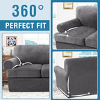 H.VERSAILTEX Sofa Cover 3 Piece T Cushion Sofa Slipcovers Thick Velvet Couch Cover Furniture Protector Stretch T Cushion Sofa Covers for 2 Cushion Couch with 2 T Cushion Covers Washable, Grey