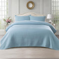 KASENTEX Queen XL Quilt Set 98"x98" – Soft Washed 3-Layer Lightweight Bedspread, Minimalist Nordic Design, All-Season Spring & Summer Quilt Set (1 Quilt + 2 Pillow Shams), Blue