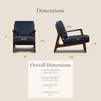 Poly & BARK Verity Leather Accent Chair – Armchair with Walnut Wood Frame – Fashion-Forward Lounge Seating for Living Room – Upholstered in Midnight Blue Leather for Modern Style