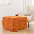 20x20x14 Inches Fluffy Square Pouf Ottoman - Plush Furry Ottoman Foot Rest Stool with High-Density Foam, Versatile Floor Seating for Living Room (Burnt Orange)