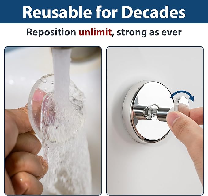 pickpiff Suction Cup Hooks for Shower: 15 LB Strong Wall Hanger for Bathroom, Front Door, Glass, Window, RV, Holder for Towel, Christmas Wreath, Coat, Loofah, Waterproof & Reusable, Silver 4-Pack