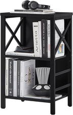 Small Bookshelf,3 Tier Industrial Bookcase with Metal Frame and Backboard,Low Black Book Shelf,Book case for Small Spaces,Living Room,Bedroom and Home Office