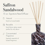 LAFCO New York Signature Fall Reed Diffuser, Saffron Sandalwood - 15 oz - Up to 9 Months Fragrance Life - Reusable, Hand Blown Glass Vessel - Natural Wood Reeds - Made in The USA