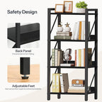 HOOBRO Bookshelf, 4-Tier Industrial Bookcase, Book Shelf Storage Organizer, Small Bookshelf with Metal Frame for Living Room, Bedroom, Home Office, Kitchen, Black BB40SJ01