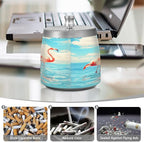 Flamingos Ocean Ashtray with Lid, Outdoor Ashtrays for Patio, Stainless Steel Ashtray Odorless Smokeless for Home Office Balcony