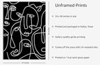 Y2K BOO Abstract Face Pattern UNFRAMED Wall Art Black Background White Continuous Line Drawing 24x36 Inch Heavyweight Paper Studio Home Decor Print