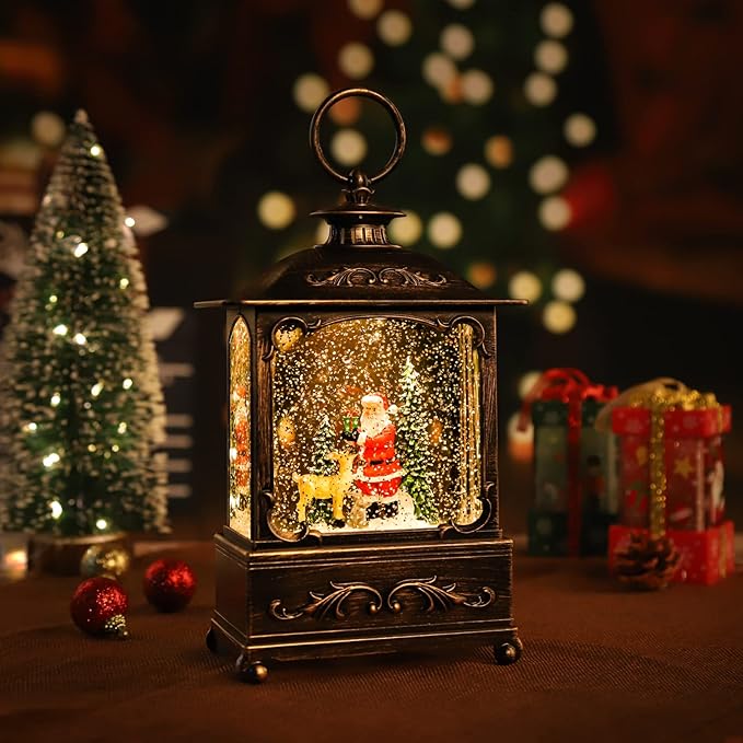 Christmas Lantern with USB+ Music Christmas Water Lantern Snow Globe Portable Creative Cute Christma Decorations and Charming Gifts (Elderly Deer)