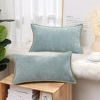 decorUhome Spring Chenille Soft Cozy Throw Pillow Covers 12x20 Set of 2, Modern Farmhouse Boho Velvet Decorative Pillow Cases with Stitched Edge for Couch Sofa Bed Home Decor, Aqua Haze