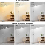 Dimunt LED Floor Lamp, Bright 15W Floor Lamps for Living Room with 1H Timer, Stepless Adjustable 3000K-6000K Colors & Brightness Standing Lamp with Remote & Touch Control Reading Floor Lamps-Silver