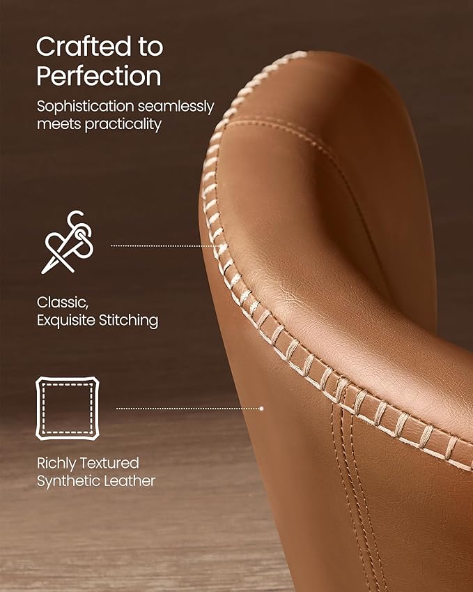 VASAGLE EKHO Collection - Dining Chairs Set of 6, Upholstered Kitchen Chairs, Comfortable Seat, Synthetic Leather with Stitching, Mid-Century Modern, Easy Assembly, Living Room Lounge, Caramel Brown