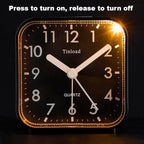 Small Battery Operated Analog Travel Alarm Clock Silent Non Ticking, Gentle Wake, Ascending Beep Sounds, Snooze,Lighted on Demand, Easy Set